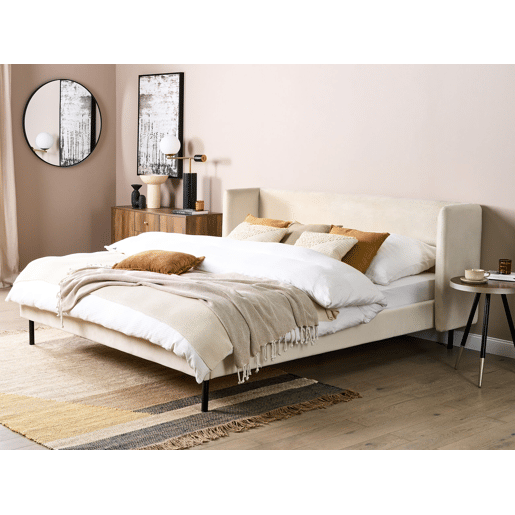 Cama Veludo ARETTE 180 x 200 cm Creme claro