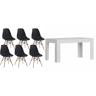 Mesa de jantar ou cozinha branca + 6 cadeiras pretas estilo nórdico