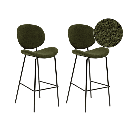 Conjunto de 2 bancos de bar LUANA Bouclé Verde escuro