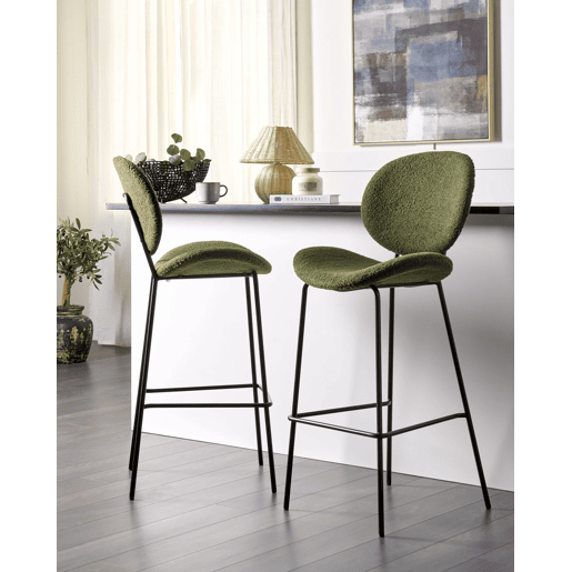 Conjunto de 2 bancos de bar LUANA Bouclé Verde escuro