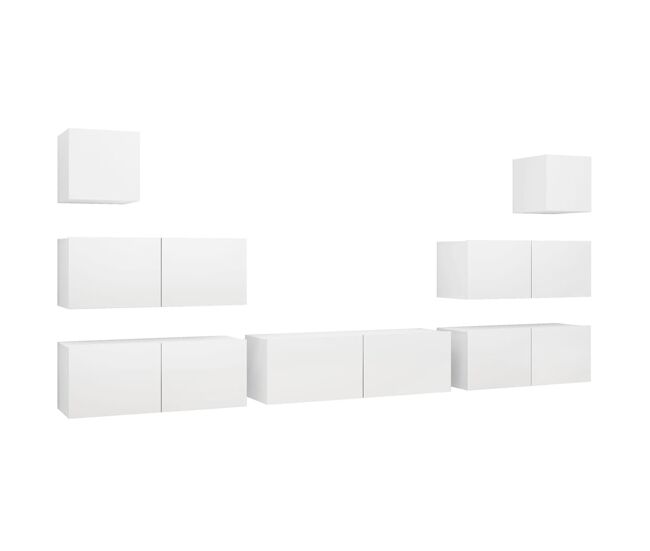 Set de muebles de salón tv 7 piezas madera de ingeniería blanco