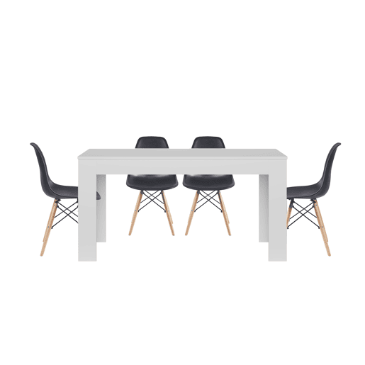 Mesa de jantar ou cozinha branca + 4 cadeiras pretas estilo nórdico