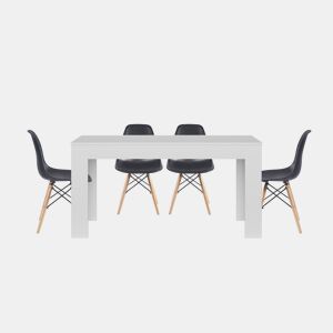Mesa de jantar ou cozinha branca + 4 cadeiras pretas estilo nórdico