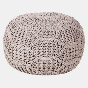 Pufe Macramé TRIMAN Algodão Taupe 50 cm 50 cm 35 cm
