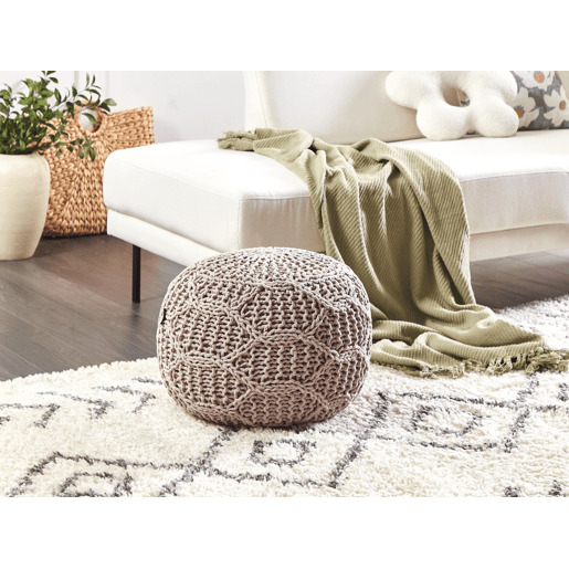 Pufe Macramé TRIMAN Algodão Taupe 50 cm 50 cm 35 cm