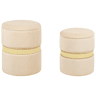 Conjunto de 2 tamboretes com arrumação MEDFORD Veludo Creme 3034 cm 3034 cm 3843 cm