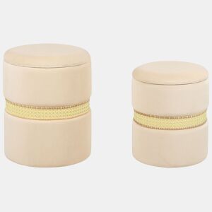 Conjunto de 2 tamboretes com arrumação MEDFORD Veludo Creme 3034 cm 3034 cm 3843 cm