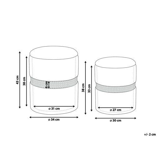 Conjunto de 2 tamboretes com arrumação MEDFORD Veludo Creme 3034 cm 3034 cm 3843 cm