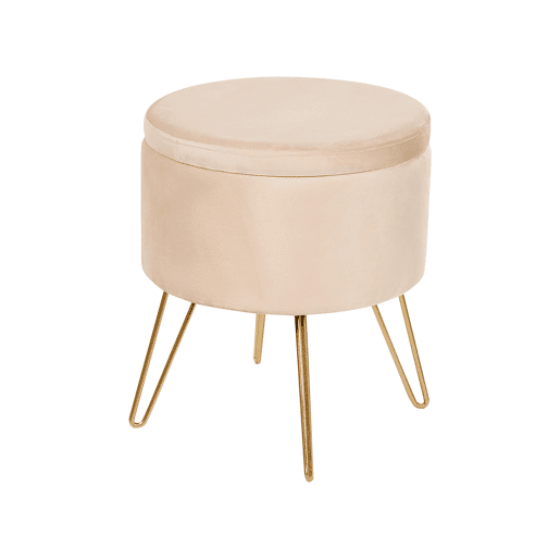Pufe com arrumação SILAS Veludo Creme 42 cm 42 cm 44 cm