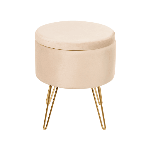 Pufe com arrumação SILAS Veludo Creme 42 cm 42 cm 44 cm