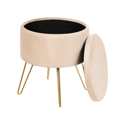 Pufe com arrumação SILAS Veludo Creme 42 cm 42 cm 44 cm