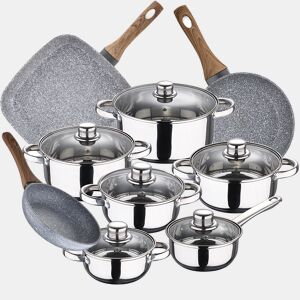 Bateria de cozinha 12 peças Cassel em aço inoxidável com jogo de remendo (1820 cm) com churrasqueira 28x28 cm Daimiel em alumini