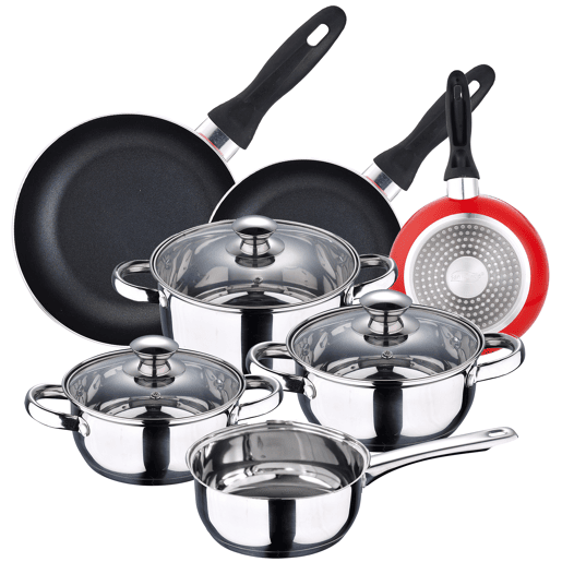 Bateria 7 peças S.IGNACIO FARO y Set 3 panelas Ø16Ø20Ø24 cms vermelho, alumínio pressionado, inútil, indução Bateria 7 peças S.IGNACIO FARO y Set 3 panelas Ø16Ø20Ø24 cms vermelho, alumínio pressionado, inútil, indução