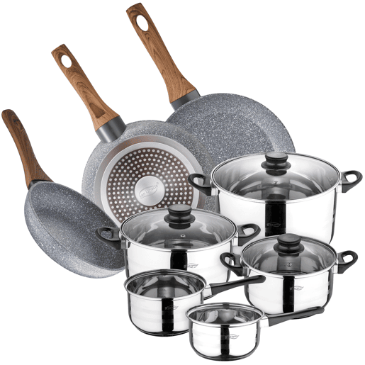 Bateria de cozinha 8 peças em aço inoxidável com jogo de patch (22,26,28 cm) na coleção de Daimiel de alumínio forjado