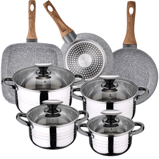 Bateria de cozinha 8 peças aço inoxidável com panorâmica (1822 cm) e churrasqueira 28x28 cm Daimiel em alumínio forj Bateria de cozinha 8 peças aço inoxidável com panorâmica (1822 cm) e churrasqueira 28x28 cm Daimiel em alumínio forj
