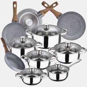 Bateria de cozinha 12 peças Cassel em aço inoxidável com panorâmica (20242628 cm) de granito em alumínio forjado