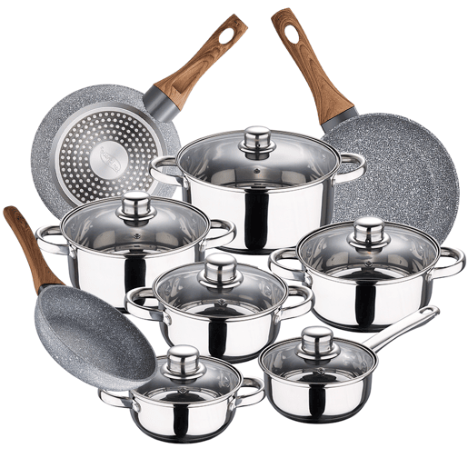 Bateria de cozinha 12 peças de cassel em aço inoxidável com jogo de patch (182226 cm) Daimiel em alumínio forjado Bateria de cozinha 12 peças de cassel em aço inoxidável com jogo de patch (182226 cm) Daimiel em alumínio forjado