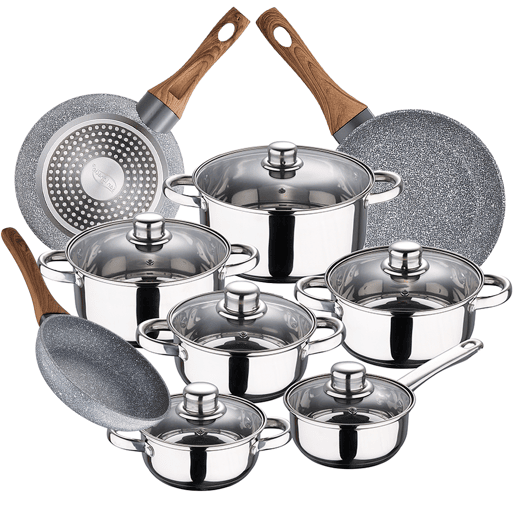 Bateria de cozinha 12 peças Cassel em aço inoxidável com jogo de patch (182628 cm) Daimiel em alumínio forjado Bateria de cozinha 12 peças Cassel em aço inoxidável com jogo de patch (182628 cm) Daimiel em alumínio forjado