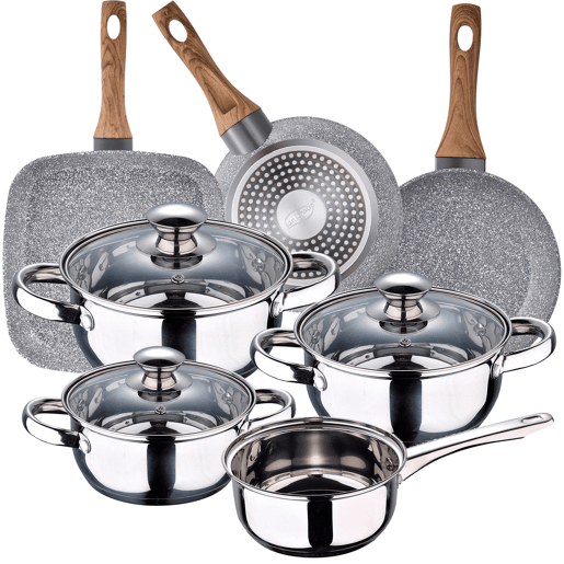 Bateria de cozinha 7 peças Farol de aço inoxidável com jogo de patch (1822 cm) e churrasqueira 28x28 cm Daimiel em alumínio forj