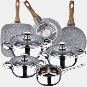 Bateria de cozinha 7 peças Farol de aço inoxidável com jogo de patch (1822 cm) e churrasqueira 28x28 cm Daimiel em alumínio forj