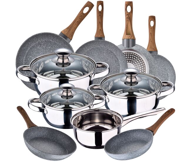 Bateria de cocina 7 piezas faro de acero inoxidable con juego de sartenes (18/20/22/24/26/28 cm) daimiel en aluminio forjado