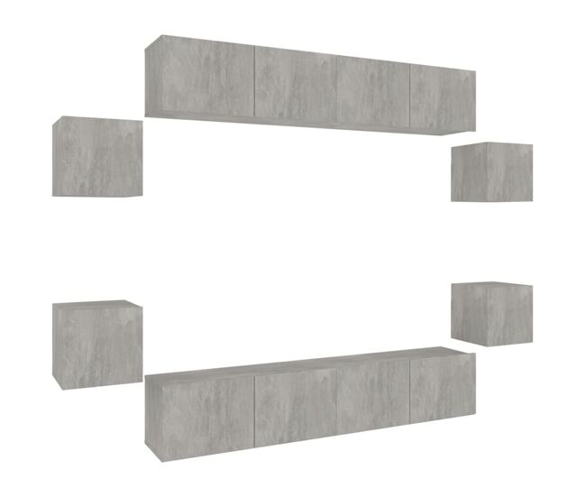 Set de muebles de tv 8 piezas madera contrachapada gris hormigón