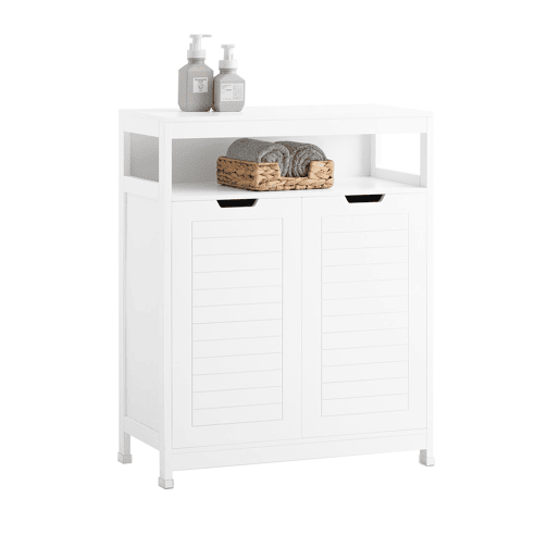 SoBuy BZR121-W Roupeiro de casa de banho com 1 prateleira aberta e 2 portas