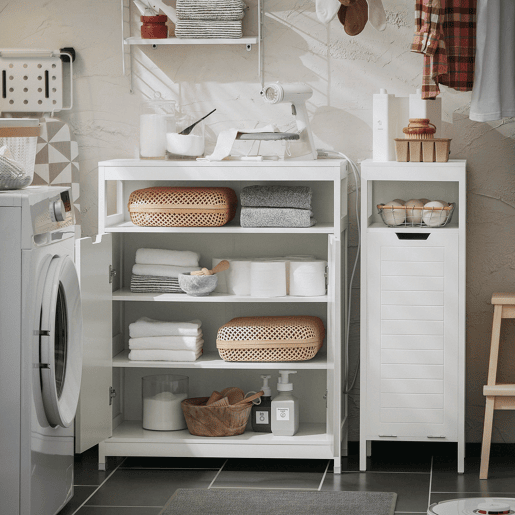 SoBuy BZR121-W Roupeiro de casa de banho com 1 prateleira aberta e 2 portas