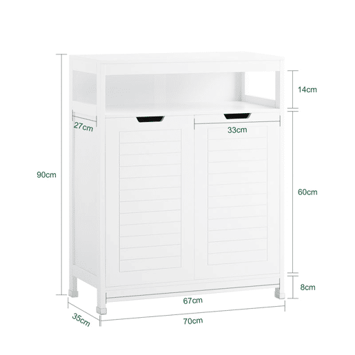 SoBuy BZR121-W Roupeiro de casa de banho com 1 prateleira aberta e 2 portas