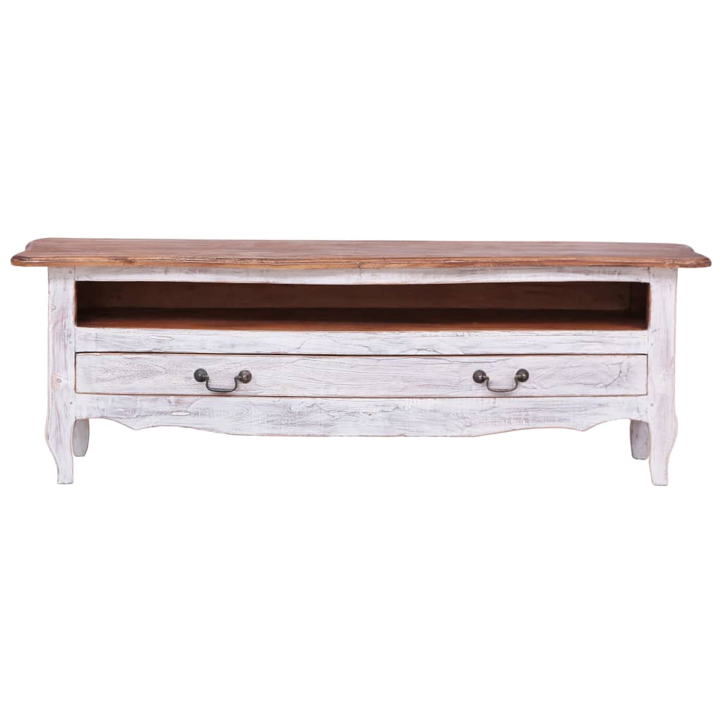 Mueble para tv de madera maciza reciclada blanco 120x30x40 cm
