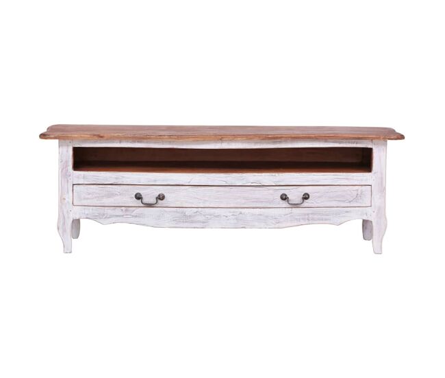 Mueble para tv de madera maciza reciclada blanco 120x30x40 cm