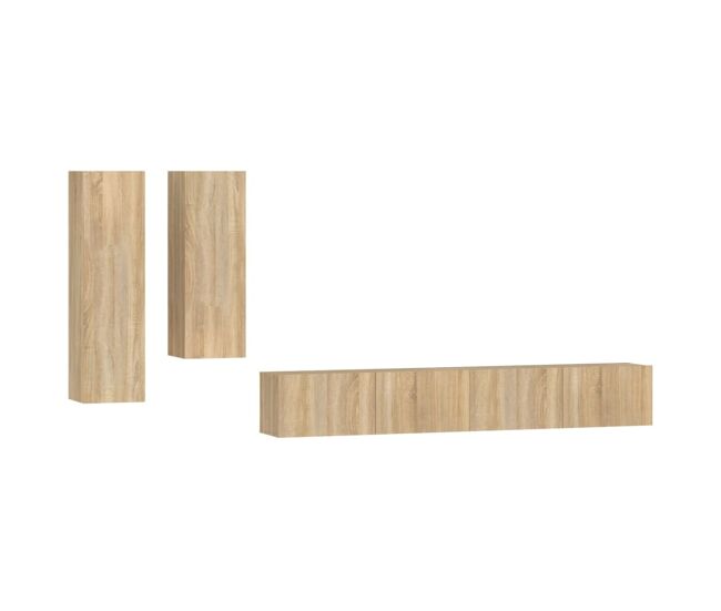 Set de muebles para tv 4 piezas madera contrachapada roble sonoma