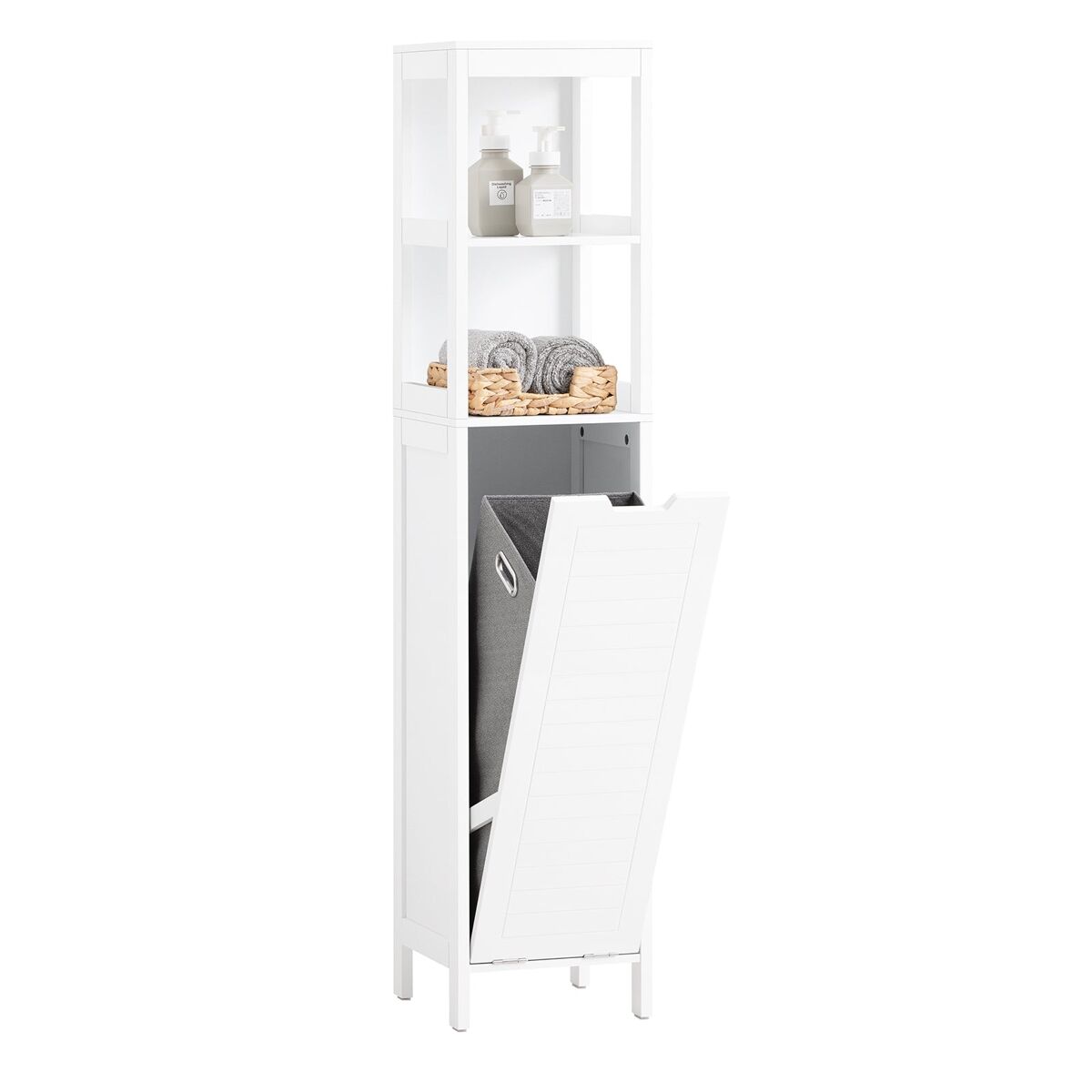 Sobuy bzr123-w mueble columna de baño con 1 cesto para ropa sucia y 2 estantes