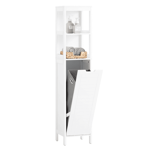 SoBuy BZR123-W Móvel de casa de banho alto com 1 cesto para roupa suja e 2 prateleiras