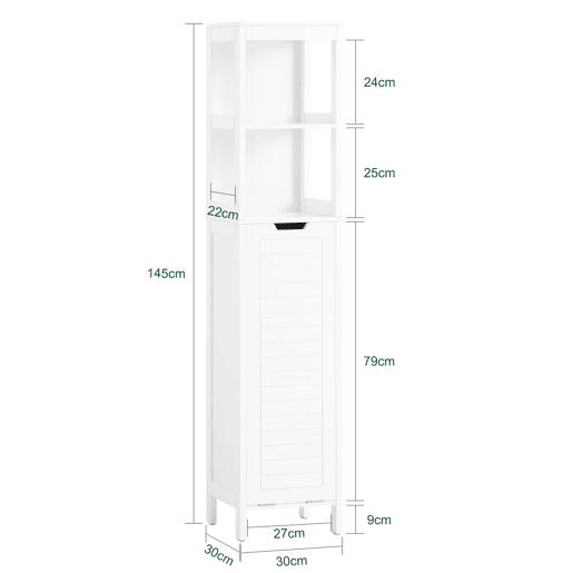 SoBuy BZR123-W Móvel de casa de banho alto com 1 cesto para roupa suja e 2 prateleiras