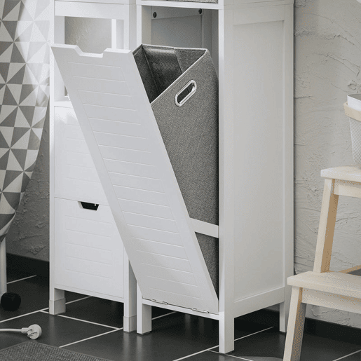 SoBuy BZR123-W Móvel de casa de banho alto com 1 cesto para roupa suja e 2 prateleiras