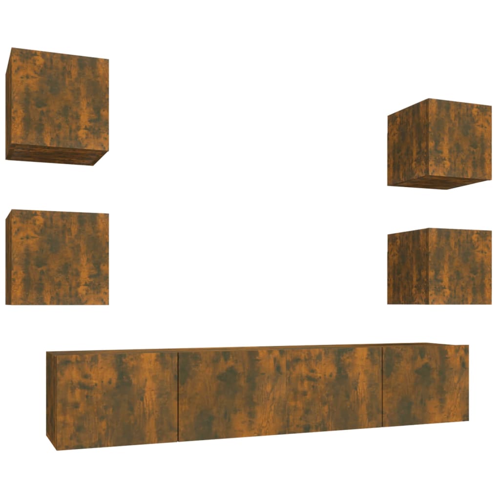 set de muebles de tv 6 piezas madera contrachapada roble ahumado