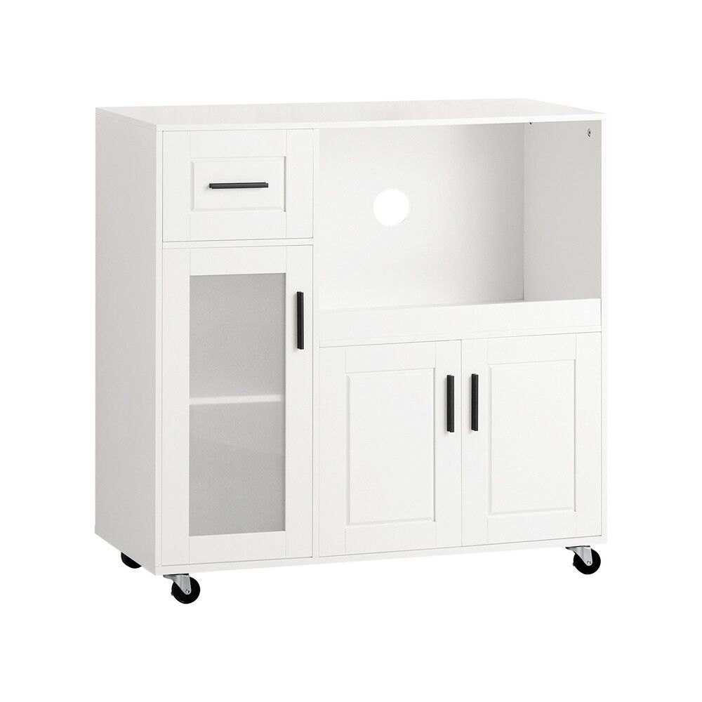Sobuy isla de cocina con ruedas, mueble auxiliar de cocina, desserte con ruedas, soporte para microondas, carrito móvil para sala de comedor y oficina en casa 88,5 x 40 x 89 cm blanco fsb78-w