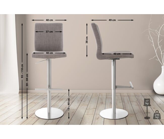 Taburete de bar cadiz en tela 49x40x93 gris
