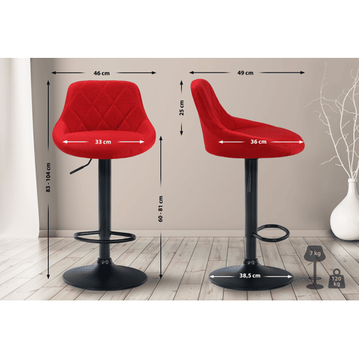Taburete De Bar Lazio Tapizado En Tela Rojo 49X46X83 cm