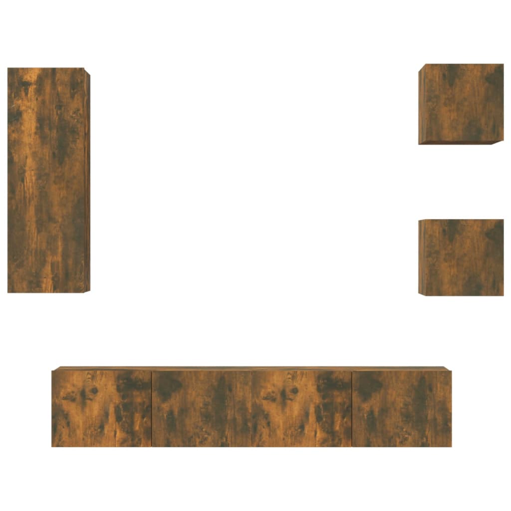 set de muebles de tv 5 piezas madera contrachapada roble ahumado