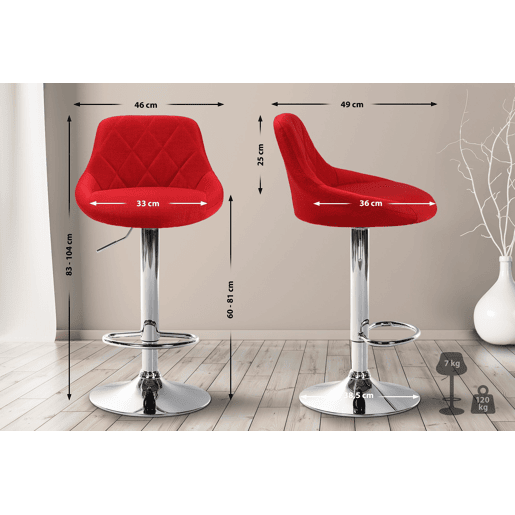 Taburete De Bar Lazio Tapizado En Tela Rojo 49X46X83 cm