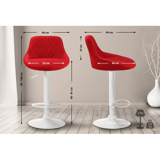 Taburete De Bar Lazio Tapizado En Tela Rojo 49X46X83 cm