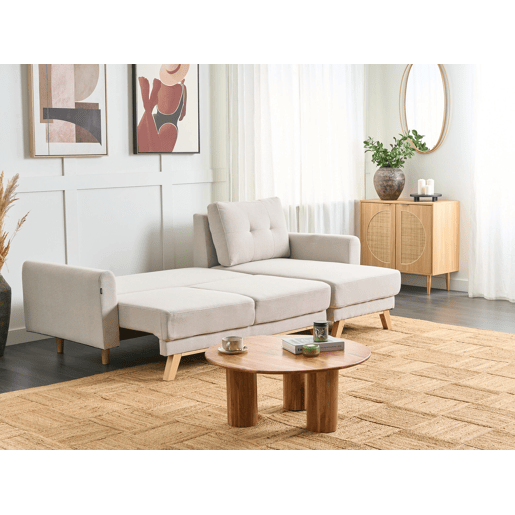Sofá-cama SIRO Tecido Creme claro com arrumação 3 lugares à esquerda