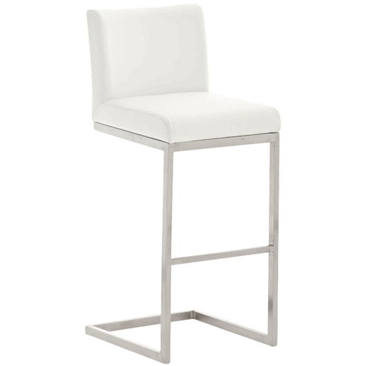 Taburete de bar Paros con tapizado de cuero sintético Simil cuero Blanco 48X42X104 cm
