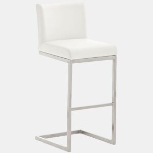 Taburete de bar Paros con tapizado de cuero sintético Simil cuero Blanco 48X42X104 cm