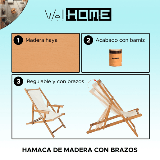 WELL HOME FURNITURE & DECORATION Rede de descanso sunset sem braços, acabamento envernizado, 149x58x4 cm