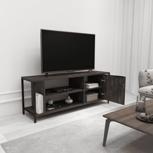 Mesa de TV, Conselho de Agglomerados 100% rejeitado em melamina, cor marrom escura Preto