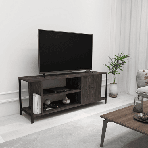 Mesa de TV, Conselho de Agglomerados 100% rejeitado em melamina, cor marrom escura Preto