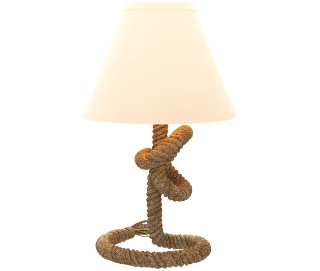 Homcom lámpara de mesa led lámpara de mesita de noche con base de metal cuerda de lino y pantalla de tela bombilla e27 de max.40w luces de blanco cálido para dormitorio ø28x50cm marrón y beige